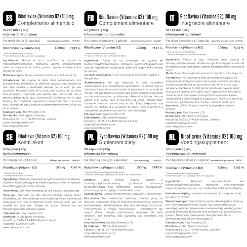 Riboflavin (Vitamin B2) 100mg, 60 Kapseln – Unterstützung für Energieproduktion & Hautgesundheit – Reine Zutaten, GMO- & Glutenfrei von Raw Powders