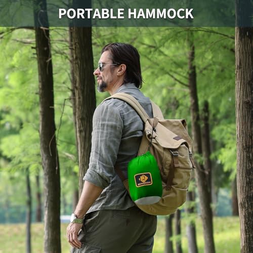 Image of Qevooon Camping Hammock with Net,Portable Lightweight Double Hammocks with Tree Straps and Solid D-Shape Carabiners,Parachute Nylon Hammock for Backpacking Beach Backyard Patio Hiking Green&Grey