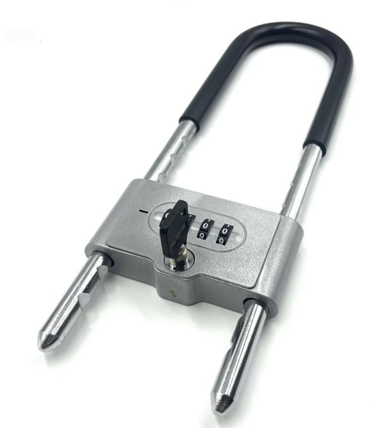 Cerradura en U de combinación de grillete largo, cerradura de seguridad de doble puerta, código de 4 dígitos con anulación de llave, cerradura de seguridad resistente para bicicleta, bicicleta