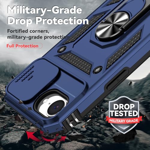 for iPhone 17E / iPhone 16E Case, with Camera Lens Cover HD Screen Protector, Dual Layer Military-Grade Drop Tested Magnetic Ring Holder Kickstand Protective Phone Case for iPhone 16E /17E (Navy Blue) - image 4