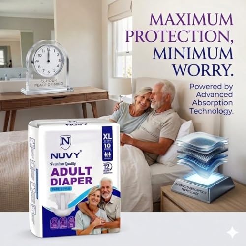 Image of Adult Diaper Tape XL (Waist Size -46 inch to 64 inch) 10 Units, 12Hours Leak Proof Protection, Odour Free