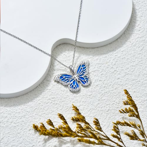 Blue Butterfly Necklace Sterling Silver Dainty Cute Butterfly Pendant Necklace S925 Butterfly Charm Jewelry Gift for Women3
