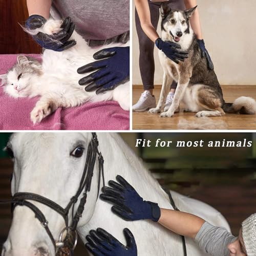 Handschuh Enthaarungshandschuhe für Hunde Katzen, Haustierpflege Fellwechselpflege Putzhandschuhe Pet Bürste Grooming Gloves Pet Massagege, EIN Paar, Blau