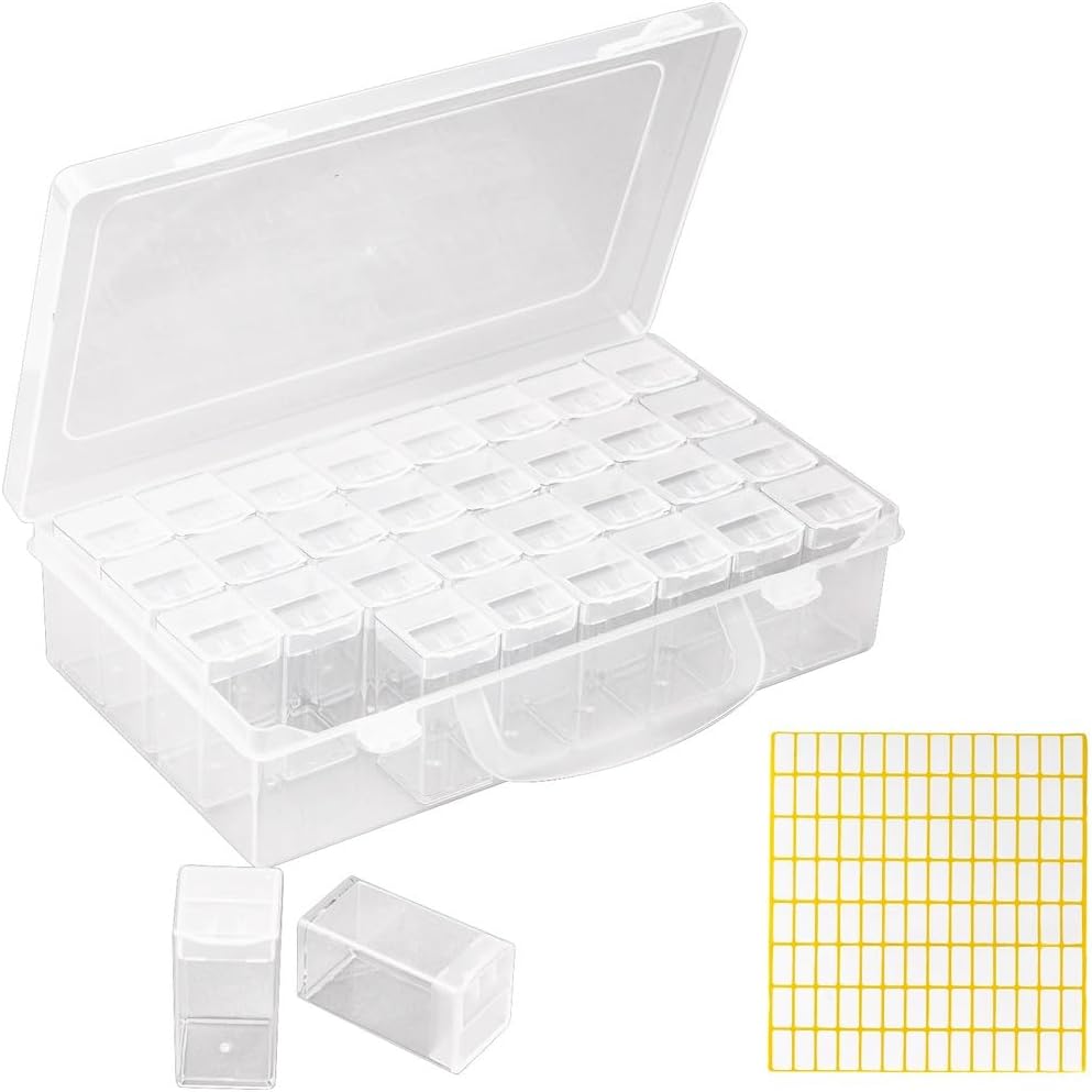 Clear Plastic 32-Grid Seed Storage Container with Labels for Seeds, Beads, and Rhinestones