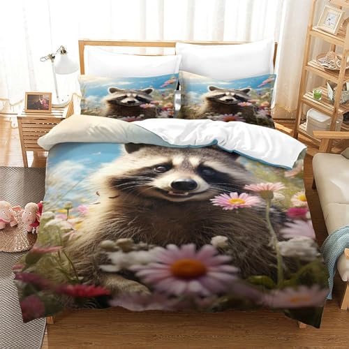Housse de couette raton laveur 3D lit double 200x200 ensemble de literie