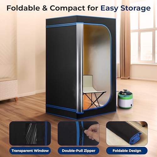 SereneLife Portable Steam Sauna Tent with Extra Large 4L Steamer - Includes Folding Sauna Chair, Remote Control w/ 9 Heat Levels for in-Home Spa - 2.9' x 2.9' x 5.9' - Image 4