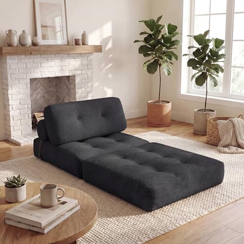 Image of COSTWAY Folding Sofa Bed with Pillow, Convertible Couch (Black) | with Backrest & Fixing Straps, Boneless Convertible Sleeper Chair for Adults, Guest Use, Living Room