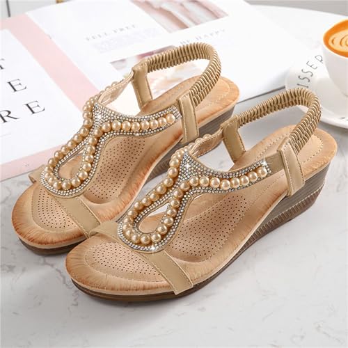 Womens Wedge Sandals, Comfortable Summer Open Toe Sparkly Rhinestone Breathable Shoes for Party, Wedding, and Fashion Dress3