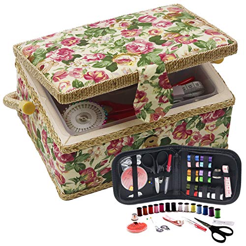 D&D Medium Sewing Basket with Sewing Kit for Beginners, Kids, Adults
