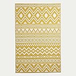 HOMESCAPES Luxury Extra Large Outdoor Rugs for Garden Patio Waterproof 100% Recycled Plastic Mat Carpet 180 x 270cm Reversible White & Yellow Geometric Rug Anna, Indoor/Outside & Portable, Seamless