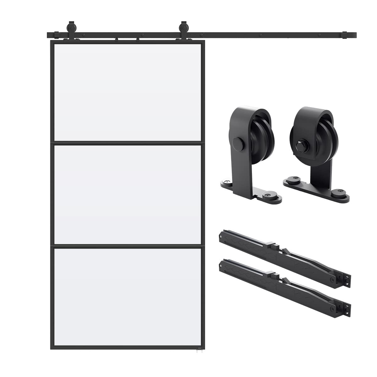 Buy SMARTSTANDARD 42in x 84in Glass Sliding Barn Door with 7ft Top
