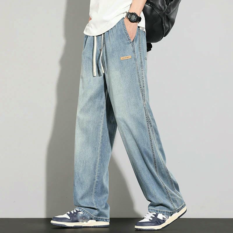 Summer Thin Casual Jeans Comfortable Stretch Waist Lyocell Fabric Korean Soft Trousers Male Vintage Denim Pants3