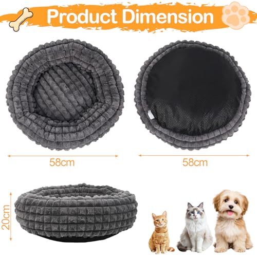 XIAPIA Katzenbett Flauschig 58x20 cm, Plüsch Katzen Schlafplatz Weich und Warm für Katzen Kleine Hunde, Orthopädisches Kuschelbett mit Rutigfester Boden Grau