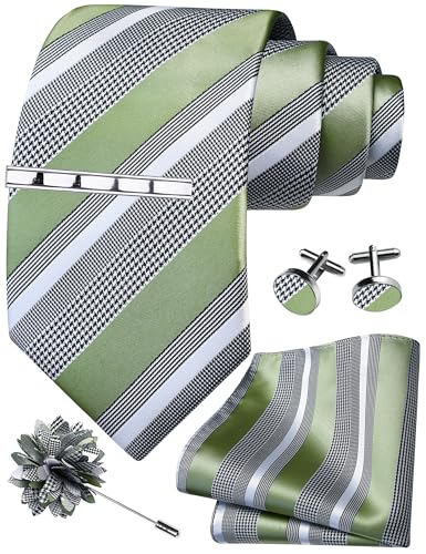 Image of GUSLESON Men's 5-pc Striped Tie Gift Set - Jacquard Necktie, Pocket Square, Cufflinks, Lapel Pin, Tie Clip - Wedding Formal Gifts