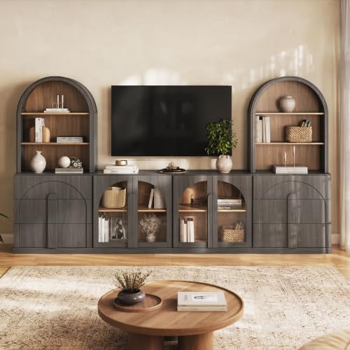 Image of BELLEZE Bijou 126 inch Wall Unit 6-Piece Modular TV Stand - Ebony