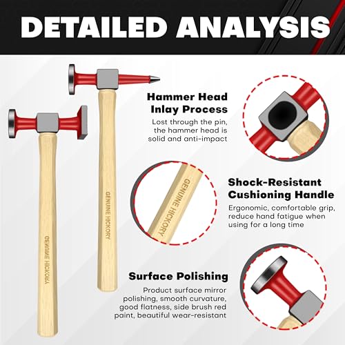 Image of C&T 6 Piece Heavy Auto Body Repair Tool Hammer Dolly Set, Car Body Repair Tool Kit with Carrying Case, Hickory Handles,Fender Repair kit