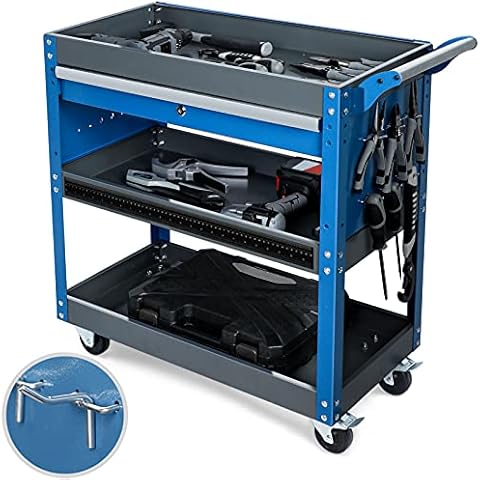 AIRAJ Carro Herramientas para Trabajo Pesado de 3 Niveles,con Ganchos para Placas Colgantes,Asas Ergonómicas,Ruedas con Freno Direccional de Goma,Garajes de Taller para El Hogar,Carga 200KG Cover
