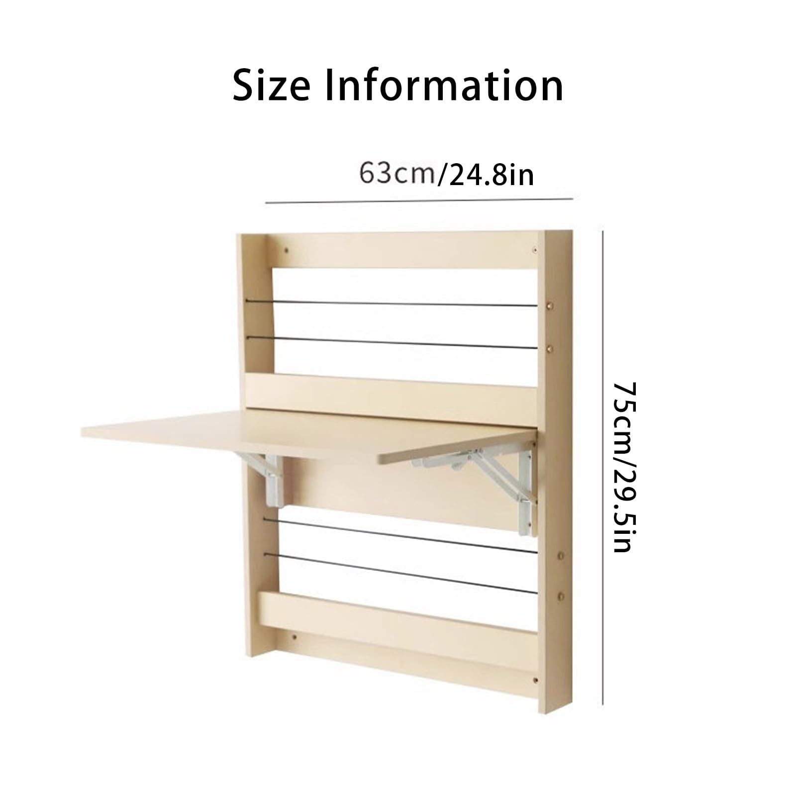 Escritorio de Computadora Plegable Montado en Pared Madera, Escritorio Mural Plegable Flotante, Banco Trabajo Colgante para Espacios, Bar(Natural Wood Color,63 * 75cm/24.8 * 29.5in)