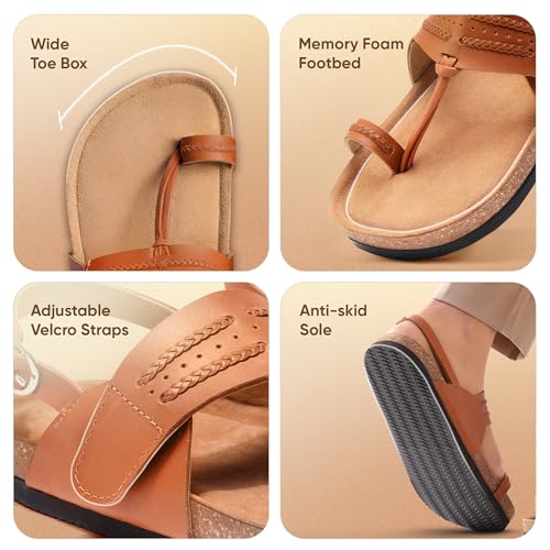 Image of Frido Puneri Chappal for Women | Ergonomic Traditional Indian Leather Chappal with Memory Foam, Wide Toe Box & Zero Drop Design | Adjustable Ethnic Footwear