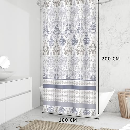 Image of HOMETHREADS Embrace Luxury with Our 6-Feet Long Premium Polyester Shower Curtain with 12 Hooks for a Lavish Bathroom Ambiance | Stylish, Splendid, and Perfectly Sized (Floral Multi, 180x200cm)