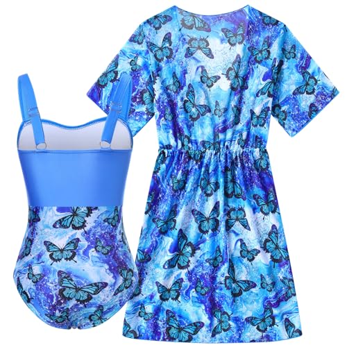 Image of Funnycokid Girls Bathing Suits One Piece Swimsuit with Cover Up Kids Swim Suit Size 8-16