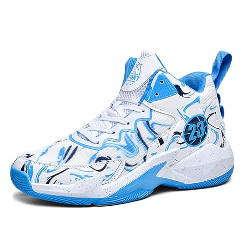 Hewcey Men's Basketball Shoes No-Slip Breathable Outdoor Shoes for Women Fashion Graffiti Training Shoes Blue