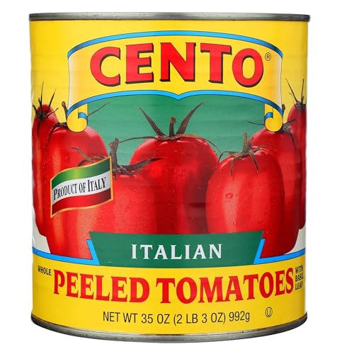 Cento Italian Style Whole Peeled Plum Tomatoes, 35 Oz, Canned Peeled Tomatoes with Basil, Grown and Processed in Italy