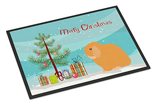 Caroline's Treasures BB9335MAT Holland Lop Rabbit Christmas Doormat 18x27, Teal Front Door Mat Indoor Outdoor Rugs for Entryway, Non Slip Washable Low Pile, 18H X 27W