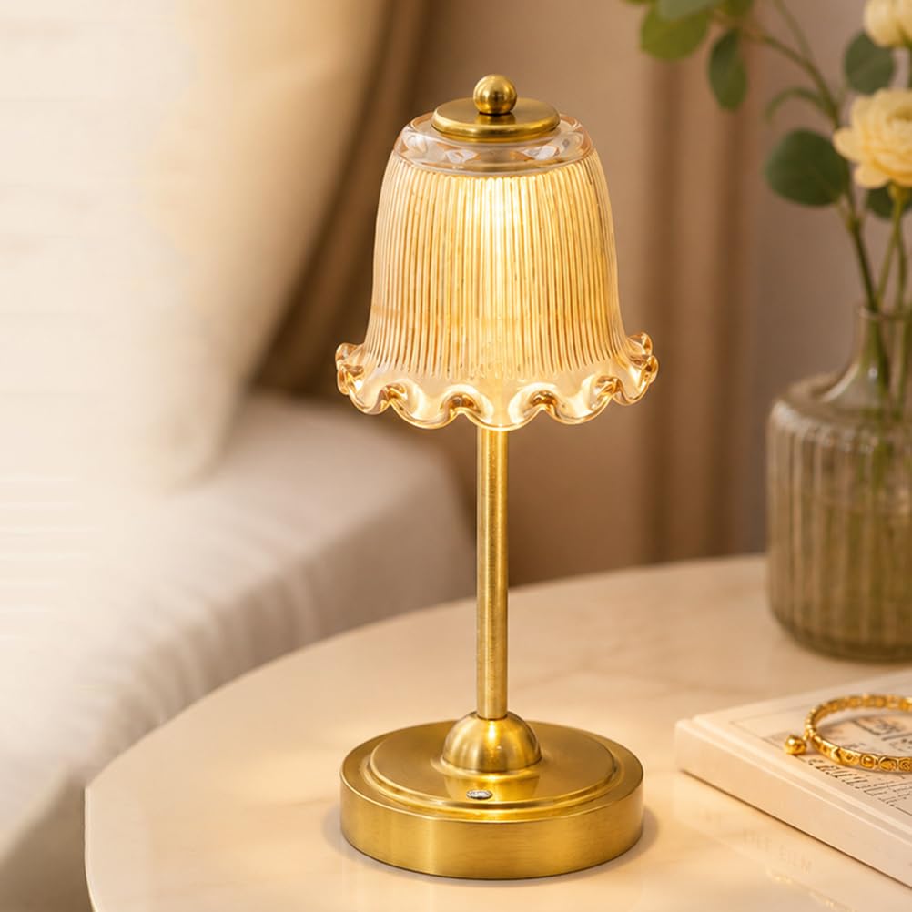 AoLa Retro Tischlampe Kabellos, LED Akku Tischleuchte Dimmbar Touch Control mit USB Aufladbar 5200mAh Batterie Nachttischlampe Ohne Kabel mit Glasschirm Tragbare Nachtlicht für Esstisch,Amber