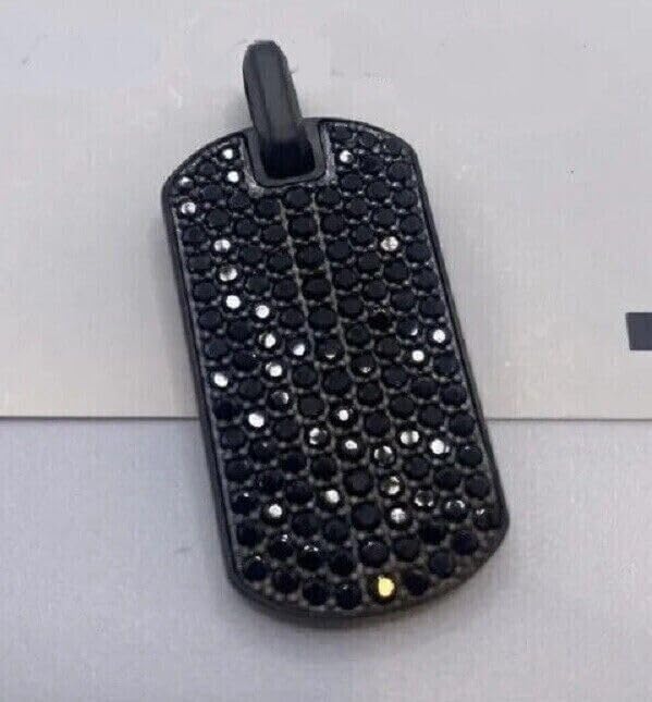 1.34 Ct Round Cut Black Moissanite Dog-Tag Pendant Solid 925 Sterling Silver Men's Jewelry