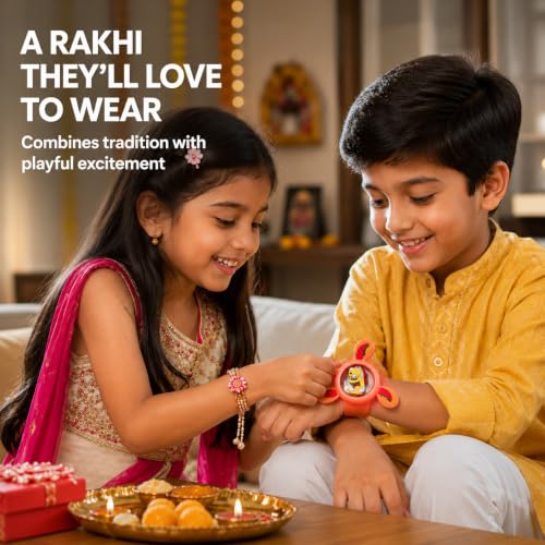 Image of Rakhi for Kids Boy Girl Brother ,Cartoon LED Light Toy Little /Small Bro Slap Band Cartoon Wrist Band Bracelet with LED Light Up |Spinner Rakhi for Kids| Cute Children Favourite Rakhis for Rakshabandhan with Tikka Set,Rakshabandhan Greeting Card