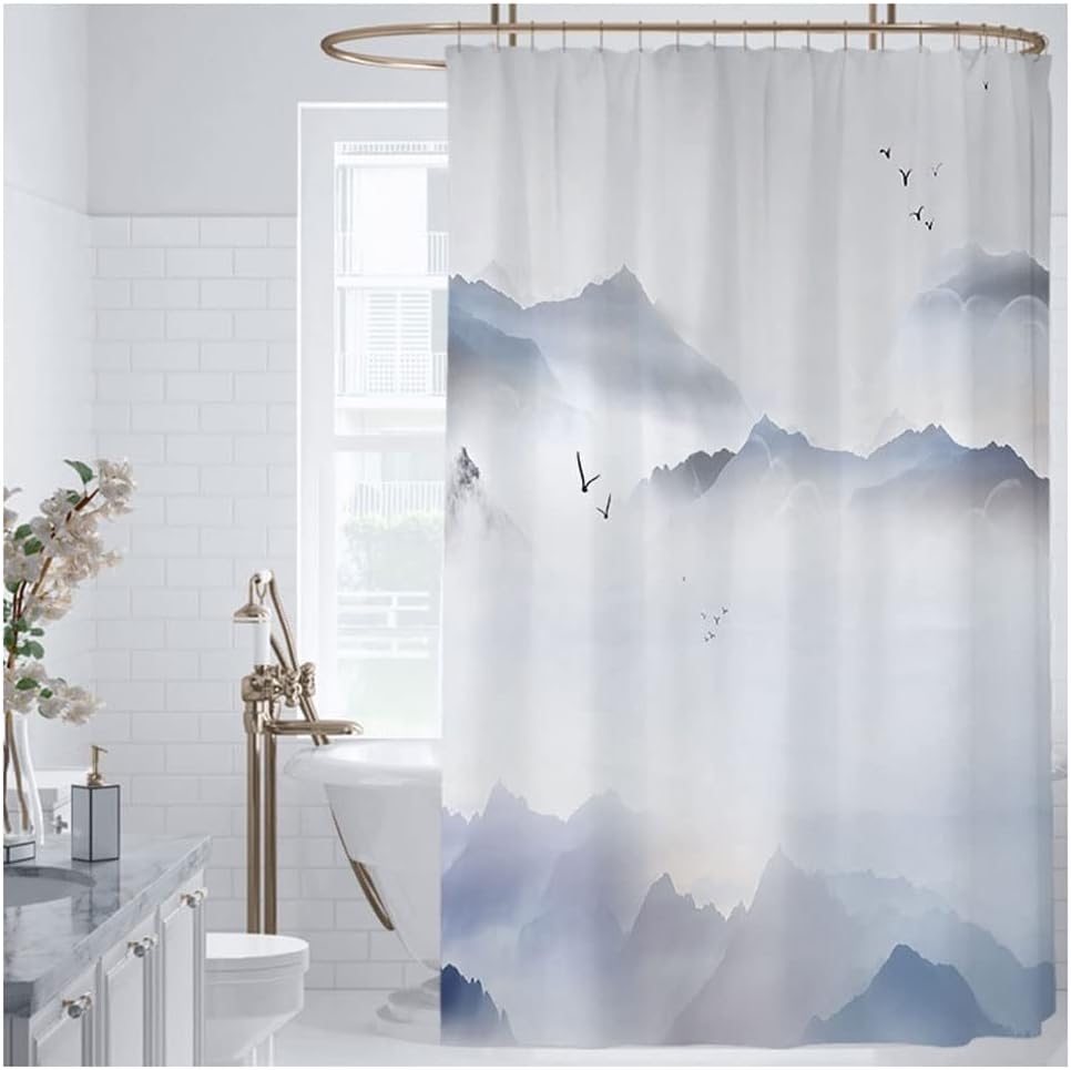 Shower Liner Shower Curtain Shower Curtain Partition Curtain Chinese Style Landscape Painting New Chinese Thick Polyester Bathroom Toilet Shower Curtain Suitable for Bathroom ( Color : A , Size