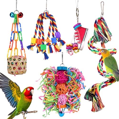 Bird Perch with Foraging Toys - Are These the Best Picks for Your Pet? 7 Bird Toys for Parakeet,ESRISE Parrot Conure Chewing Shredding Foraging Toys with Rope Perch, Bird Cage Accessories for Cockatiel Budgies Lovebird