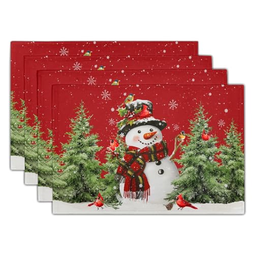Sphragiyn Snowman Placemats 12×18 Inches Set of 4 Holiday Trees Indoor Kitchen Dining Table Place Mats for Home Party Decoration