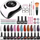 Btiztlla Gel Nail Polish Kit with UV Light 120W Nail Dryer, 12 Colors White Nude Glitter Gel Nail Polish Set, UV LED Nail Lamp, No Wipe Base Top Coat, Nail Art Decorations, Manicure Tools Starter Kit