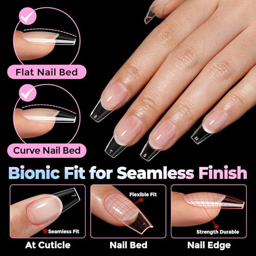 Image of UNA GELLA Coffin Gel Nail Tips Medium 15 Sizes 300PCS Pre-Etched Clear Fake Nail Tips Easy DIY Salon Medium Coffin Press On Nails Snug Fit Full False Acrylic Tips Extensions Long-Lasting Hold