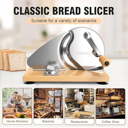 Image of vanerepok Manual Bread Slicer Adjustable Thickness for Homemade Sourdough | Hand Crank Bread Cutter with Scale & Stable Suction Cups & Wood Base for Even Slicing Perfect Baking Gift for Home Bakers
