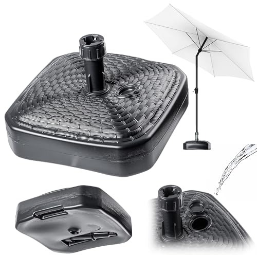 KADAX Sonnenschirmständer, Runder Schirmständer, Schirmhalter befüllbar mit Sand Wasser oder Kies, Ständer aus Kunststoff für Garten, Terrasse, Strand (Version 2 Quadrat, Anthrazit)