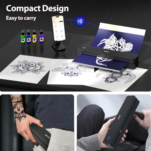 Image of iDPRT Tattoo Stencil Printer with 10pcs Tattoo Transfer Paper | Wireless Bluetooth Portable Tattoo Machine for Artists & Beginners,Compatible with Smartphone /Tablet /PC