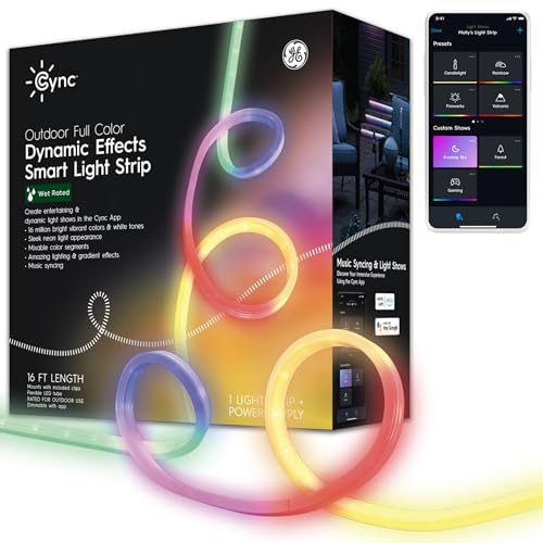 Image of Cync GE Dynamic Effects Smart LED Light Strip with Music Sync, Color Changing Waterproof Outdoor LED Strip Lights, Work with Amazon Alexa and Google, 16 Ft