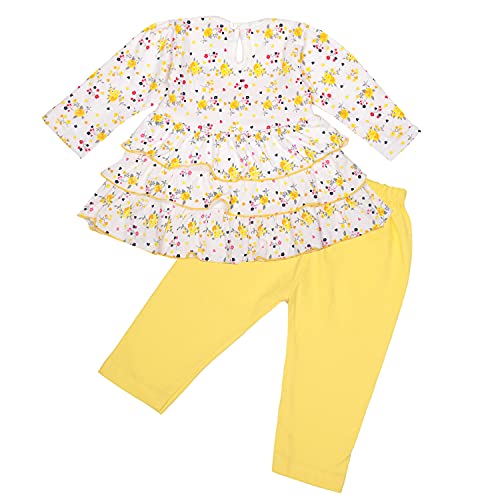 Image of NammaBaby Premium Baby Girls Full Sleeves Frock with Pant Baby Girl's Cotton Frock with Leggings, Frill Frock - Pack of 1