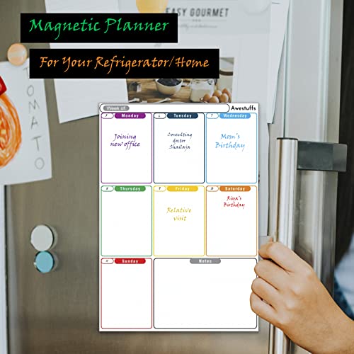 Image of Awestuffs Magnetic Whiteboard Sheet for Fridge /Office /Metal Wardrobe - Stain Resistant Dry Erase Flexible Writing Whiteboard Sheet with 2 Marker Pens (Weekly Planner [31 x 23 cm] (Medium))