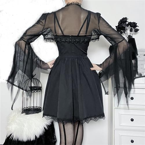 Image of Gothic Bolero Shrug Tops Women Goth Bell Long Sleeve Crop Top