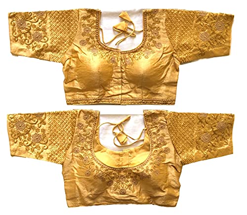 Anantdiva Women's Silk Blouse for Sarees - Indian Saree Blouse for Women Readymade Crop Top Choli Sari Blouse (Gold)