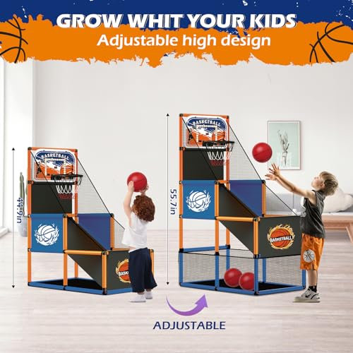 Arcade Basketball Game Set for Kids 3-12 – Indoor & Outdoor Basketball Hoop with 4 Balls, Adjustable Height, LED Scoring, Air Pump & Storage – Fun Sports Toy for Boys & Girls Ages 4-8, 8-12 - Image 4