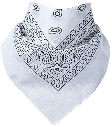 Miobo Bandana, pañuelos para el cuello, 100% algodón, talla única 55 x 55 cm, Paisley Blanco, medium