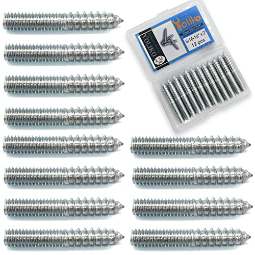 Image of 12 Pack 5 /16-18 x 2 Inch Silver Hanger Bolts Double Headed Bolts for Furniture Screws 50mm Length
