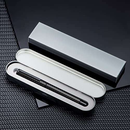 Image of Hongdian Black Forest Pro Carbon Fiber Fountain Pen, Extra Fine Nib Modern Design Smooth Writing Pen with Converter and Metal Pen Case Set