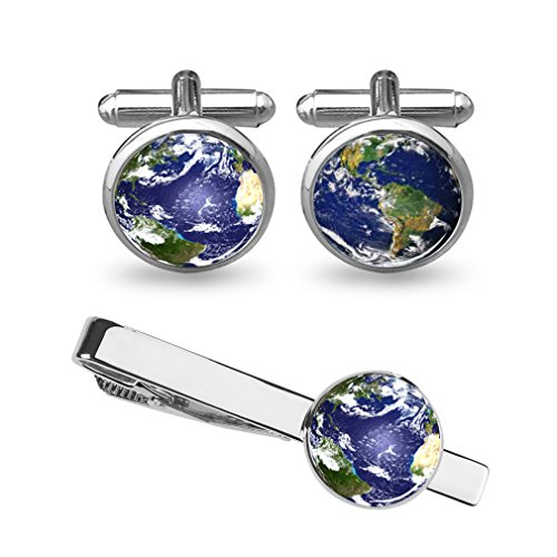 Cufflinks for Men Men's Cufflinks Set World Map Wedding Gifts for Groom Groomsman Father Grandfather Dad ZUNON (Earth cufflinks silver)