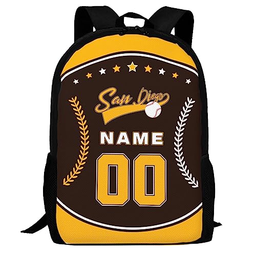 Custom San Diego Backpack Bag Book Bag Travel Laptop Bag Personalized Name Number Baseball Gifts for Boy Girl